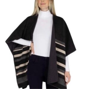 Ike Behar Womens Reversible Fashion Wrap Black/Gray/Beige Plaid One Size NWT